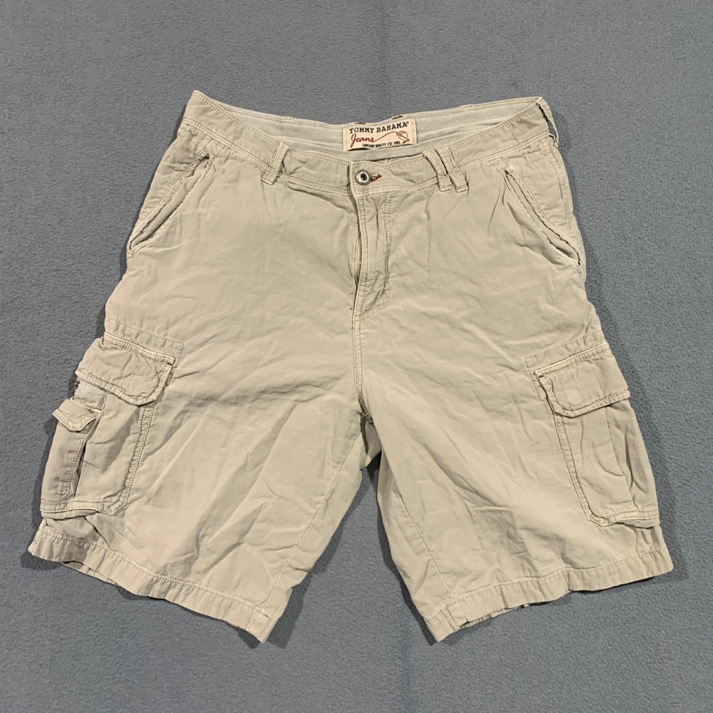 Tommy Bahama Jeans Mens Khaki Cotton Cargo Shorts Tan Size 34 Utility Casual